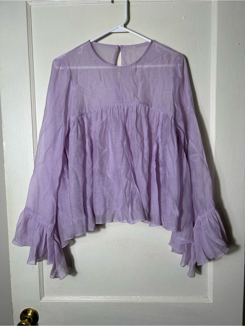 By Anthropologie light purple ruffle sleeve godet babydoll blouse womens XS-S